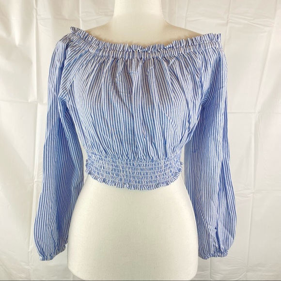 Sportsgirl Stripe Off Shoulder Crop Top Size 16 - Picture 2 of 9